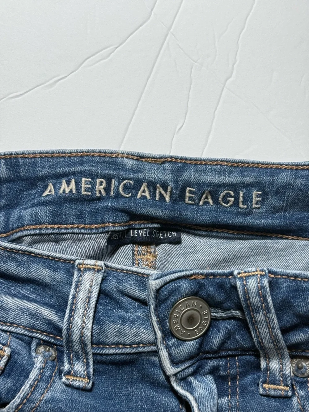 American Eagle High Rise Shortie Denim Shorts Sz 00 Dark Blue Next Level Stretch
